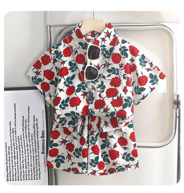 Children's Clothing Sets Floral Print Shirt + Shorts 2 Pcs Sets Baby Girl Outfit Set Baby Boys Clothes Kids Boutique Clothes