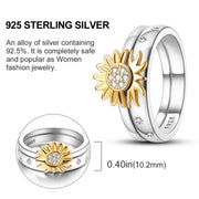 2 Pcs Ring Sets 925 Silver Jewelry Moon & Sun Ring For Women Wife Valentines's Day Gift Jewellery Lover 2 IN 1 Statement Band