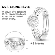 2 Pcs Ring Sets 925 Silver Jewelry Moon & Sun Ring For Women Wife Valentines's Day Gift Jewellery Lover 2 IN 1 Statement Band