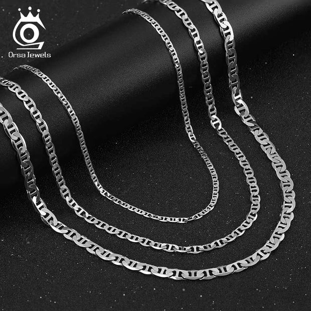 ORSA JEWELS Italian 925 Sterling Silver 2.6mm 3.7mm 5.0mm Flat Mariner Chain Necklace for Women Men Fashion Silver Jewelry SC78