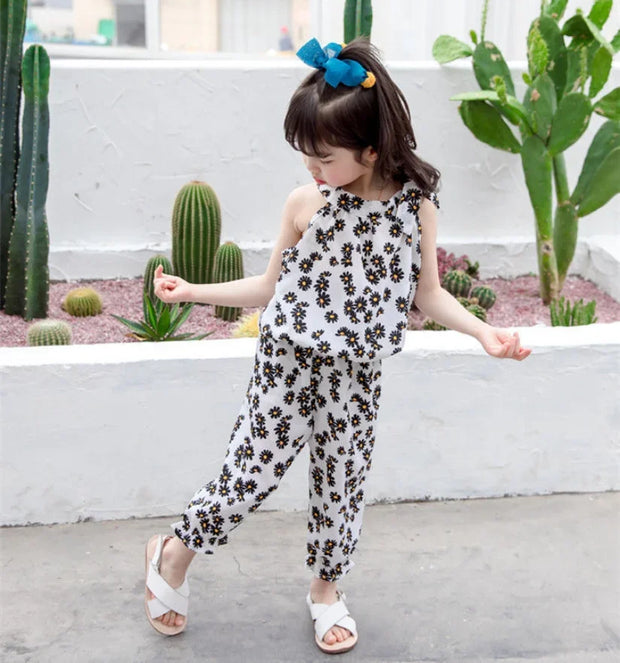 Summer Baby Girls Dress kids Girl Clothes Sleeveless Chiffon Shirts Pants Children's Clothing Princess Print Casual Dresses