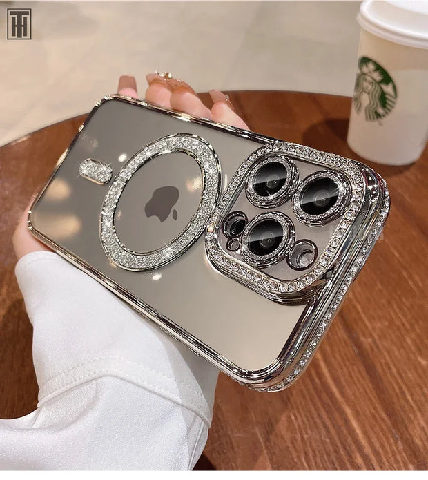 Luxury Crystal Diamond Clear Case For iPhone 15 11 12 13 14 Pro Max Plus Bling Sparkly Magsafe Magnetic Wireless Charging Cover