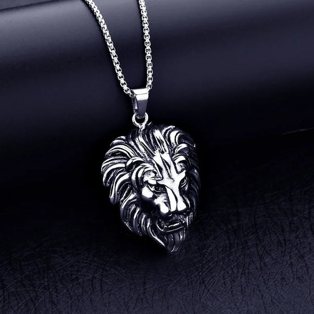 Vintage Mens Jewellery Lion Head Necklace Pattern Carving Necklace Animal Necklace Men Rock Punk Hip Hop Jewelry AnniversaryGift