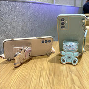 S 24plusQuicksand Bear Holder Lanyard Phone Case For Samsung Galaxy A25 A55 A15 A35 A04E 4G 5G S24 Ultra Strap Stand Cover a 55