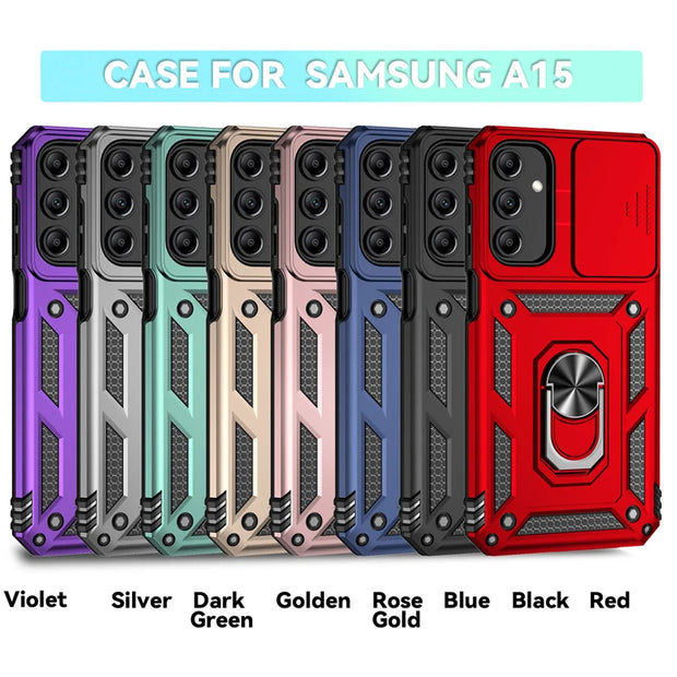 For Samsung Galaxy A15 a15 Case Slide Camera Shockproof Armor Phone Case For Samsung A15 A 15 15A Magnetic Ring Stand Back Cover