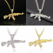 Mens Jewellery Punk Hip Hop Zircon Necklace for Men Personality Creative Submachinegun Pendant Party Jewelry Gift Collar Hombre