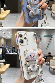 S 24plusQuicksand Bear Holder Lanyard Phone Case For Samsung Galaxy A25 A55 A15 A35 A04E 4G 5G S24 Ultra Strap Stand Cover a 55