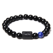 Mens Jewellery 12 Constellation Zodiac Signs Beads Couple Bracelet Natural Black Onyx Stone Elastic Charm Bracelet for Women Men