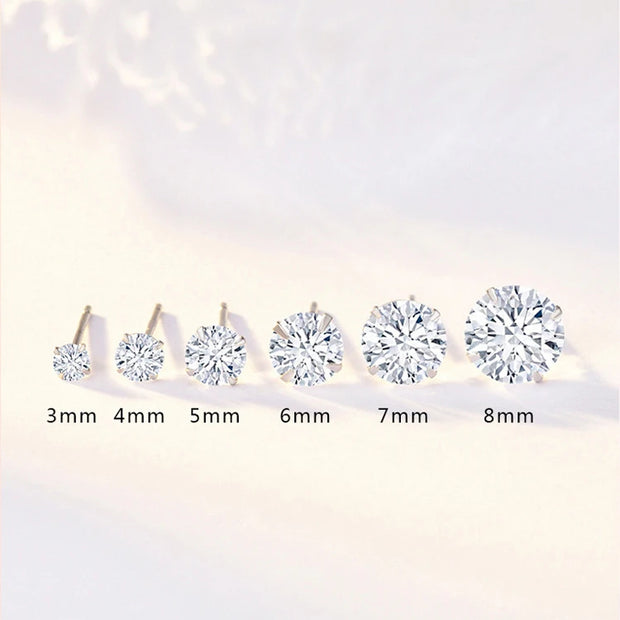 Crystal Zircon Real 925 Sterling Silver Earrings Channel  Cubic Zirconia Silver Stud Earrings for Women Sterling Silver Jewelry