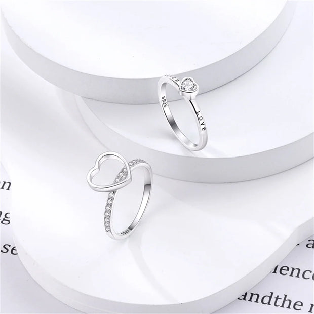 2 Pcs Ring Sets 925 Silver Jewelry Moon & Sun Ring For Women Wife Valentines's Day Gift Jewellery Lover 2 IN 1 Statement Band