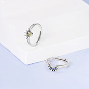 2 Pcs Ring Sets 925 Silver Jewelry Moon & Sun Ring For Women Wife Valentines's Day Gift Jewellery Lover 2 IN 1 Statement Band