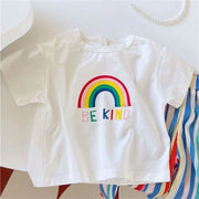 Baby Summer Set Children's Tops and Bottoms Suit New Girls Cute Short-Sleeved T-Shirt Rainbow Pleated Pants Two-Piece 12M-8Y