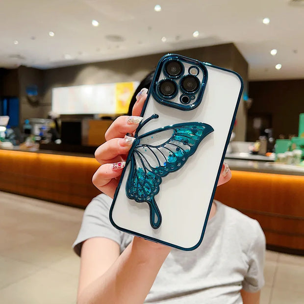 Luxury Electroplated Butterfly Transparent Soft Phone Case For iPhone 15 14 13 12 11 Pro Max Camera Protection Shockproof Cover