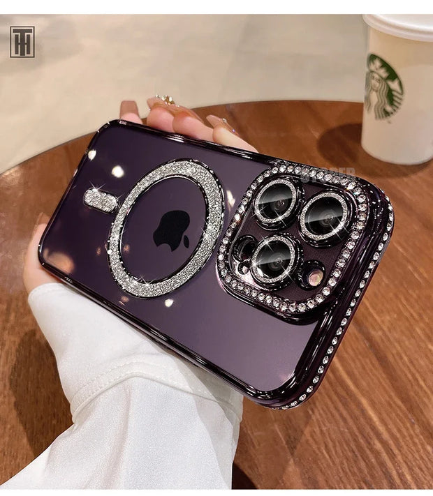 Luxury Crystal Diamond Clear Case For iPhone 15 11 12 13 14 Pro Max Plus Bling Sparkly Magsafe Magnetic Wireless Charging Cover