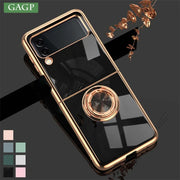 For Samsung Galaxy Z Flip 6 5 Luxuy Plating Magnetic Metal Ring Bracket Case For Samsung Galaxy  Z Flip 4 3 Silicone Back Cover