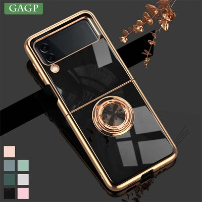 For Samsung Galaxy Z Flip 6 5 Luxuy Plating Magnetic Metal Ring Bracket Case For Samsung Galaxy  Z Flip 4 3 Silicone Back Cover