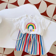 Baby Summer Set Children's Tops and Bottoms Suit New Girls Cute Short-Sleeved T-Shirt Rainbow Pleated Pants Two-Piece 12M-8Y