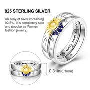 2 Pcs Ring Sets 925 Silver Jewelry Moon & Sun Ring For Women Wife Valentines's Day Gift Jewellery Lover 2 IN 1 Statement Band