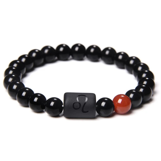 Mens Jewellery 12 Constellation Zodiac Signs Beads Couple Bracelet Natural Black Onyx Stone Elastic Charm Bracelet for Women Men