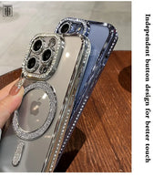 Luxury Crystal Diamond Clear Case For iPhone 15 11 12 13 14 Pro Max Plus Bling Sparkly Magsafe Magnetic Wireless Charging Cover