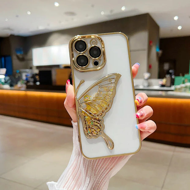 Luxury Electroplated Butterfly Transparent Soft Phone Case For iPhone 15 14 13 12 11 Pro Max Camera Protection Shockproof Cover