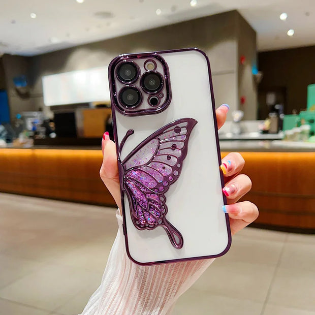 Luxury Electroplated Butterfly Transparent Soft Phone Case For iPhone 15 14 13 12 11 Pro Max Camera Protection Shockproof Cover