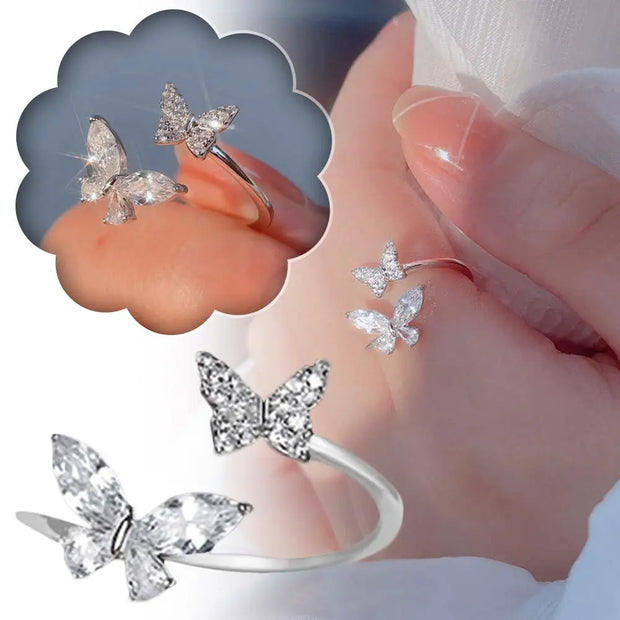 925 Sterling Silver Womens Girls Jewellery Gift Adjustable Butterfly Rings For Women W5M4