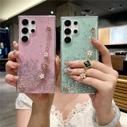 Flower Bracelet Glitter Phone Case For Samsung Galaxy A54 A55 A35 A24 A25 A15 A05 A05S A33 A34 A53 A73 A14 A13 A23 Chain Cover