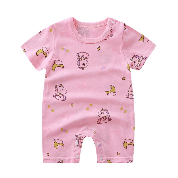 New Summer Baby Clothing Newborn Boys Girls Short-sleeved Cartoon Print Section Open File Climbing Clothing Baby Jumpsuit Romper