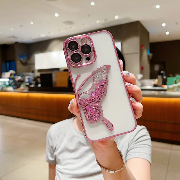 Luxury Electroplated Butterfly Transparent Soft Phone Case For iPhone 15 14 13 12 11 Pro Max Camera Protection Shockproof Cover