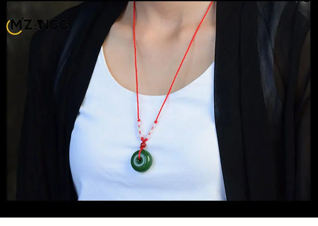 Natural Multicolor Jade Doughnut Pendant Necklace Fashion Accessories Charm Jewellery Carved Amulet Gifts for Women Men