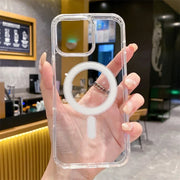 Luxury Transparent Magnetic Phone Case for iPhone 16 15 14 12 13 11 Pro Max Plus Mini XS XR 7 8 SE Wireless Charge Cover