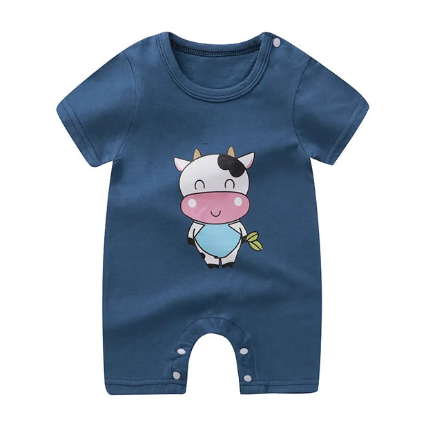 New Summer Baby Clothing Newborn Boys Girls Short-sleeved Cartoon Print Section Open File Climbing Clothing Baby Jumpsuit Romper