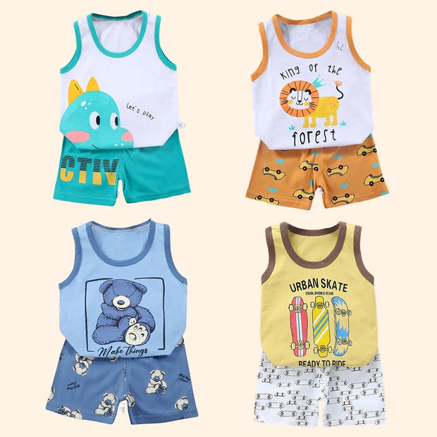 2PCS Children Sets Kids Clothes Vest Suit  Summer Children Clothing baby Cotton T-Shirts Shorts Tank Top  Boys Girls Sleeveless