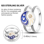 2 Pcs Ring Sets 925 Silver Jewelry Moon & Sun Ring For Women Wife Valentines's Day Gift Jewellery Lover 2 IN 1 Statement Band