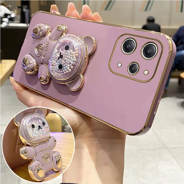 S 24plusQuicksand Bear Holder Lanyard Phone Case For Samsung Galaxy A25 A55 A15 A35 A04E 4G 5G S24 Ultra Strap Stand Cover a 55