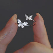 925 Sterling Silver Womens Girls Jewellery Gift Adjustable Butterfly Rings For Women W5M4