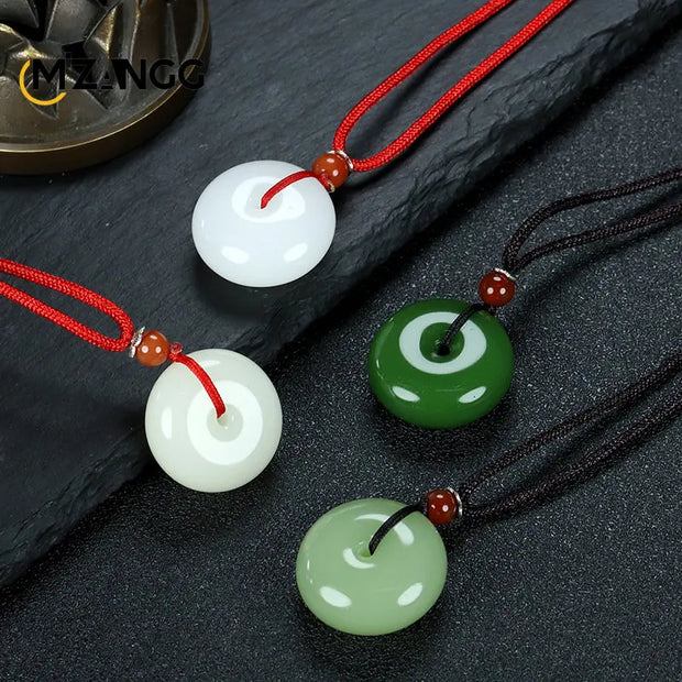 Natural Multicolor Jade Doughnut Pendant Necklace Fashion Accessories Charm Jewellery Carved Amulet Gifts for Women Men