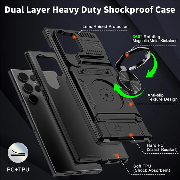 Case For Samsung Galaxy S24 S23 Ultra Plus A55 A35 A15 4G 5G Magnetic Rotated Ring Kickstand Heavy Drop Protection Wallet Cover