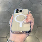 Luxury Transparent Magnetic Phone Case for iPhone 16 15 14 12 13 11 Pro Max Plus Mini XS XR 7 8 SE Wireless Charge Cover