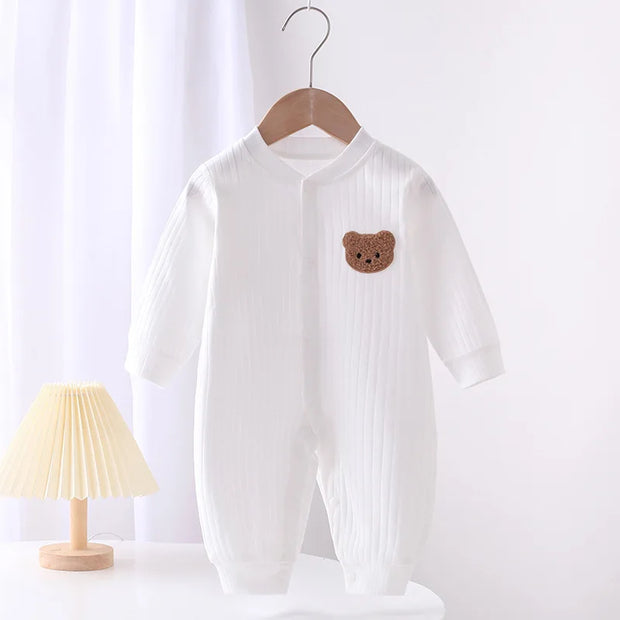 2024 Autumn Baby Romper Solid Color Bear Jumpsuit Cotton Spring Newborn One-Pieces Clothing for Boys Girls Infant Onesie 0-18M