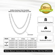 ORSA JEWELS Italian 925 Sterling Silver 2.6mm 3.7mm 5.0mm Flat Mariner Chain Necklace for Women Men Fashion Silver Jewelry SC78