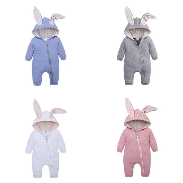 Cartoon Newborn Baby Clothes Boys Romper Long Sleeve Hooded Zipper Baby Girl Romper Spring & Autumn Infant Clothing 3-18 Months