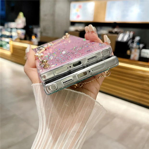 Flower Bracelet Glitter Phone Case For Samsung Galaxy A54 A55 A35 A24 A25 A15 A05 A05S A33 A34 A53 A73 A14 A13 A23 Chain Cover