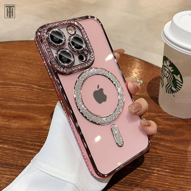 Luxury Crystal Diamond Clear Case For iPhone 15 11 12 13 14 Pro Max Plus Bling Sparkly Magsafe Magnetic Wireless Charging Cover