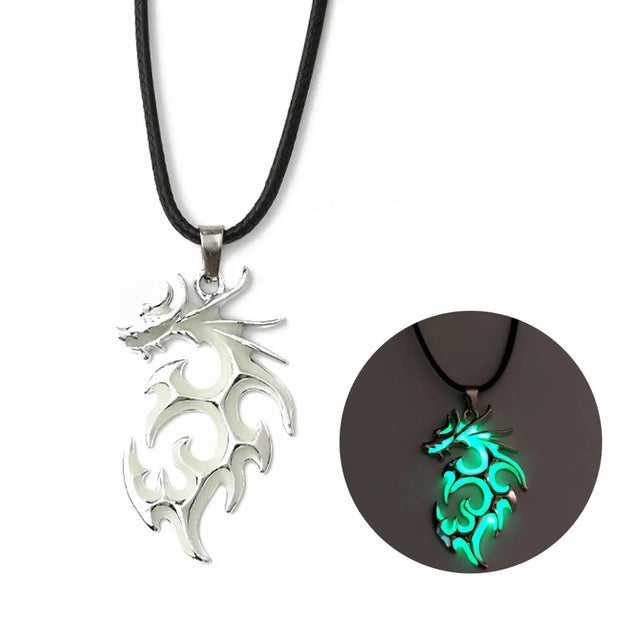 Punk Luminous Dragon Jewelry Pendant Necklace Glow In The Dark Animal Fluorescence Necklaces for Men Women Jewellery Accessories