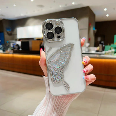 Luxury Electroplated Butterfly Transparent Soft Phone Case For iPhone 15 14 13 12 11 Pro Max Camera Protection Shockproof Cover