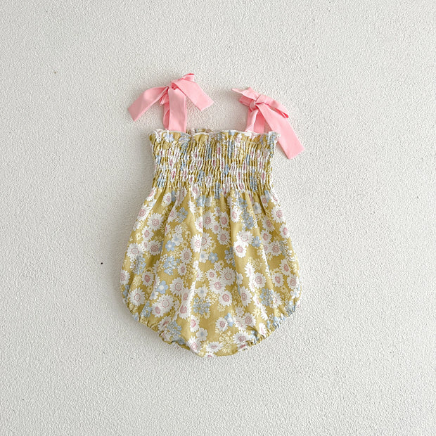 Sister Clothes Suits Girls Strap Romper Summer Cozy Cotton Floral Dress Bowknot Jumpsuit Toddler Girls Clothing Children Outfits