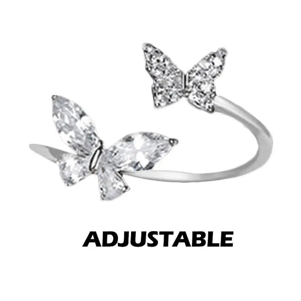 925 Sterling Silver Womens Girls Jewellery Gift Adjustable Butterfly Rings For Women W5M4