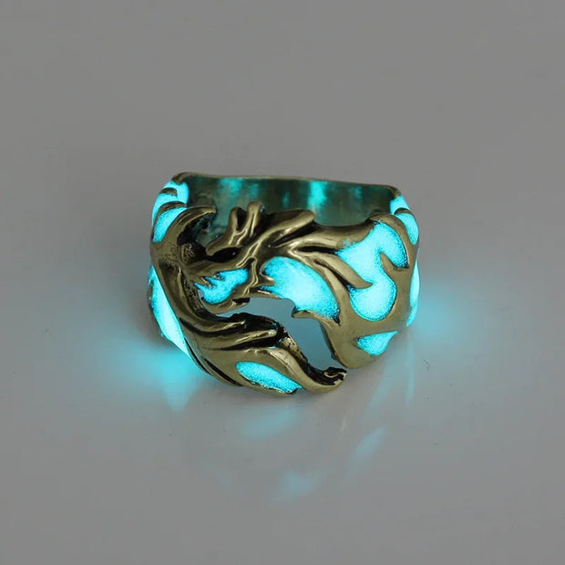 2024 Fashion Luminous Dragon Rings Gothic Adjustable Men Stainless Steel Rings Unique Boys Jewellery Vintage Halloween Anillos